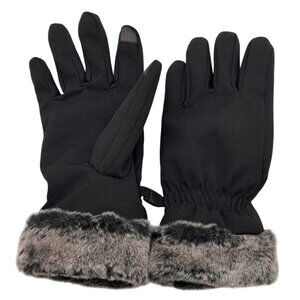 Head Womens Black Gloves With Faux Fur Cuff Touchscreen Fingertips & Elastic Wri